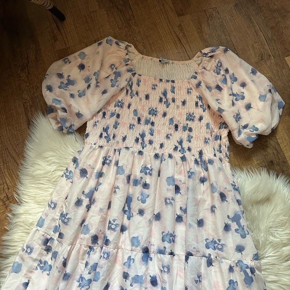POLAGRAM Maylene Blue Floral Smocked Dress - Picture 5 of 6